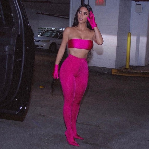 Neon Pink Bandeau Top and Gloves Set - Picture 1 of 3